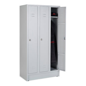 Produktbild Garderobenschrank 3 Abteile grau mit Zylinderschloss