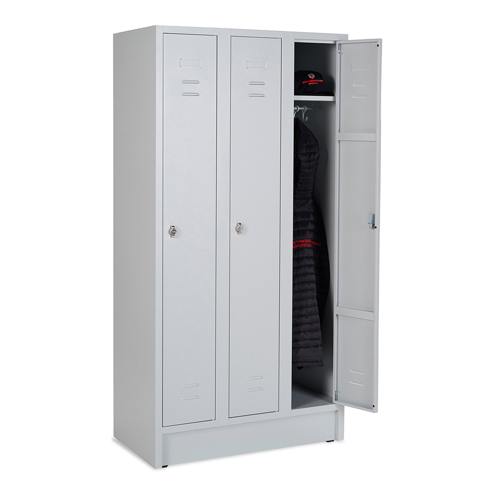 Produktbild Garderobenschrank 3 Abteile grau mit Zylinderschloss